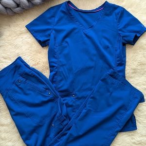 Healing Hands Purple Label Yoga scrub pants + top Royal Blue XS